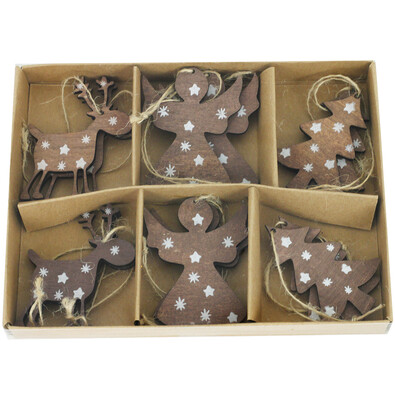 Drevené ozdoby na vianočný stomeček 12 ks, hnedá