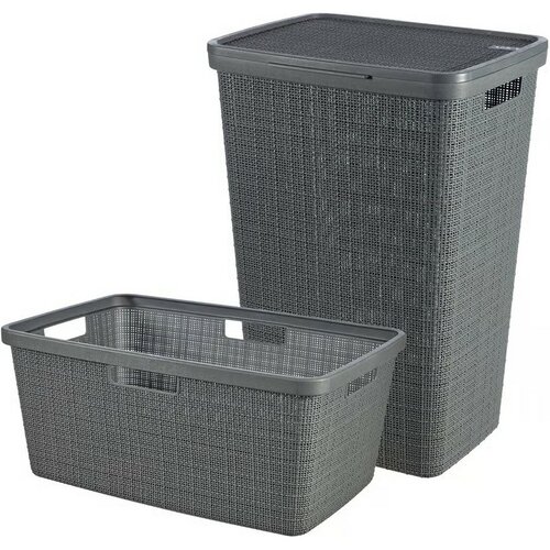 Curver Koš na špinavé prádlo Jute 58 l, tm. šedá