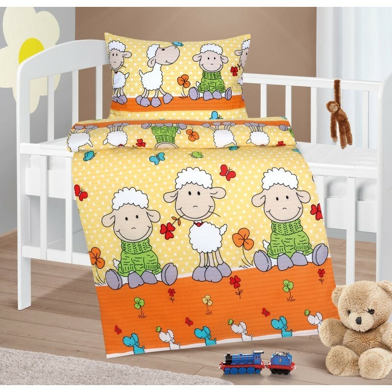 Bellatex Pościel dziecięca z krepy Agata Owca żółty 90 x 135 cm, 45 x 60 cm