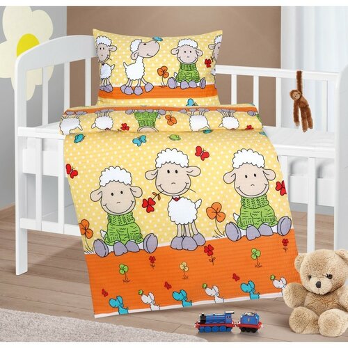 Bellatex Detské krepové obliečky do postieľky Agáta Ovečka žltá 90 x 135 cm, 45 x 60 cm