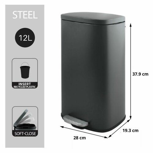 Coș de gunoi cu pedală soft-close Spirella Akira 12 l, gri mat