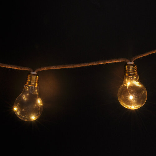 Solight LED dekorativní žárovky na přírodním provazu, 10x žárovka, 30 LED, 180 cm, časovač 3x AA