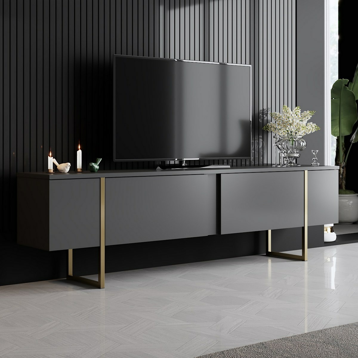 Televízny stolík Luxe Anthracite and Gold