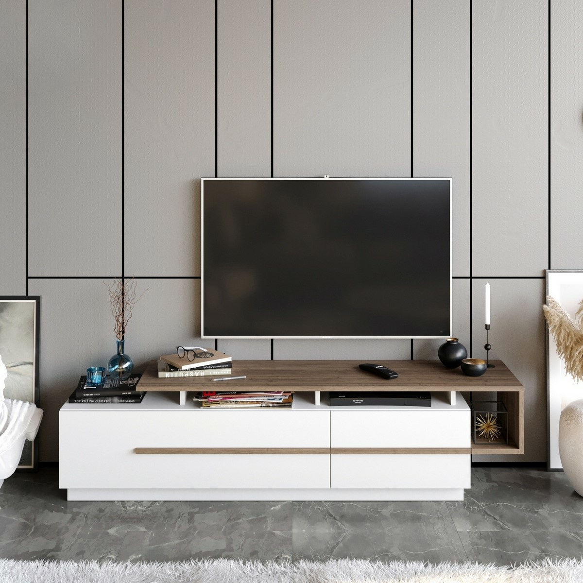 Televízny stolík Pia White and Walnut