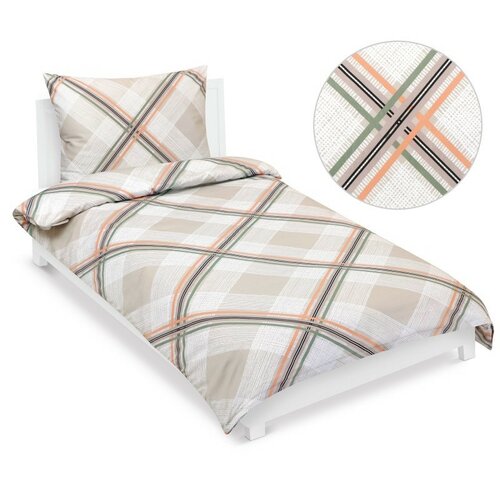Bellatex Сатинова постільна білизна Клітинка бежева,140 x 200 см, 70 x 90 см