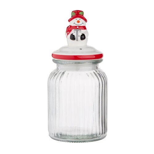 Altom Pojemnik szklany z pokrywką ceramiczną  Snowman 900 ml