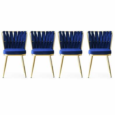 Esszimmerstuhl-Set Kusakli Navy Blue and Gold, 4 Stück