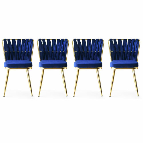 Esszimmerstuhl-Set Kusakli Navy Blue and Gold, 4 Stück