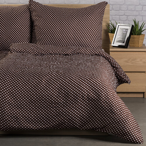 Lenjerie pat 1 pers. Pallas, Polka maro, creponată, 140 x 200 cm, 70 x 90 cm