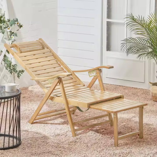 Záhradné polohovacie kreslo, prírodné, bambus, URSEL