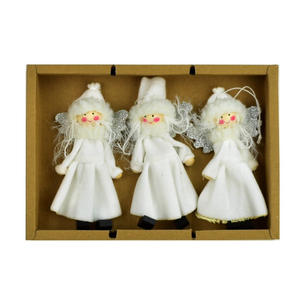 Sada vianočných ozdôb Biele bábiky, 3 ks