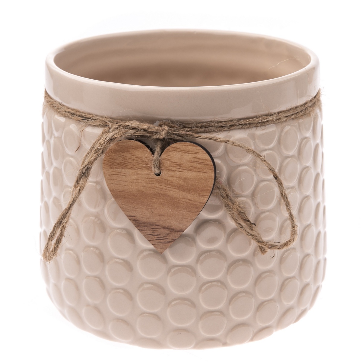 Keramický obal na květináč Heart, béžová, 12,5 x 14 cm