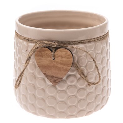 Керамічний чохол для вазона Wood heart бежевий,12,5 x 14 см
