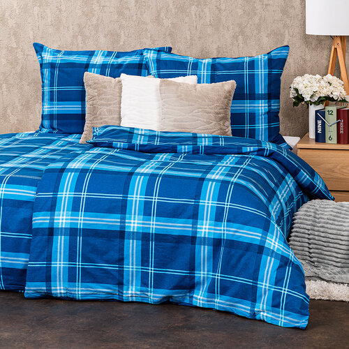 Lenjerie de pat din flanelă 4Home Blue plaid, 220 x 200 cm, 2 buc. 70 x 90 cm