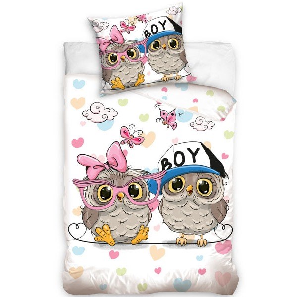 TipTrade Bavlnené obliečky U & Me Cool Sovičky, 140 x 200 cm, 70 x 80 cm