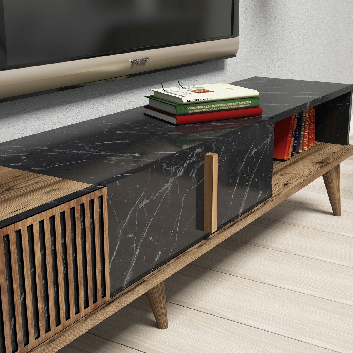 Televízna stena Milan Walnut and Black