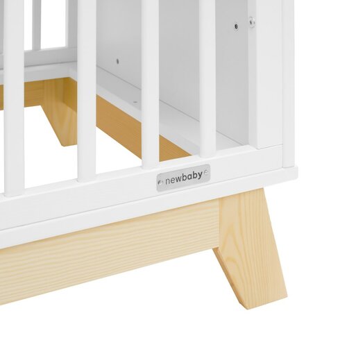 New Baby Crib Marcus cu barieră, alb/natural