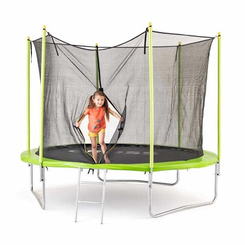 Trampolina krzyżowa z siatką i drabinką, 306 x 306x 250 cm