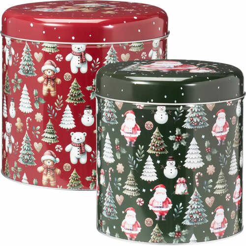 Set mit 2 Weihnachtsblechdosen Teddies