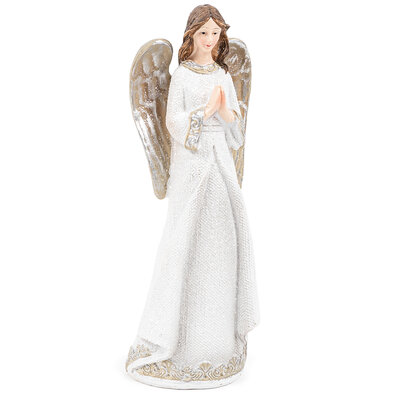 Înger din poliresin cu inimă argintie, 20 x 7,5 cm
