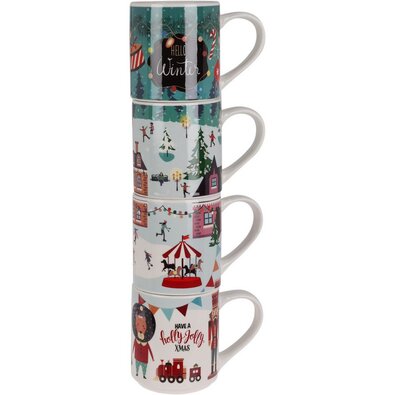 Winter4 db-os bögre készlet, 265 ml,porcelán