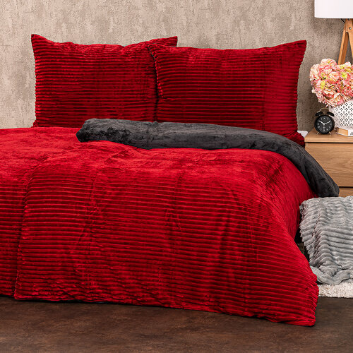 4Home Pościel mikroflanela Stripe bordowy, 140 x 200 cm, 70 x 90 cm