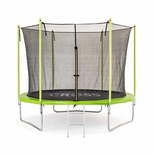 Trampolina krzyżowa z siatką i drabinką, 306 x 306x 250 cm
