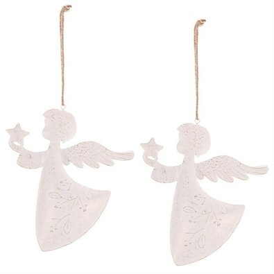 Viseča božična dekoracija Angel 2 kos, kovina, bela