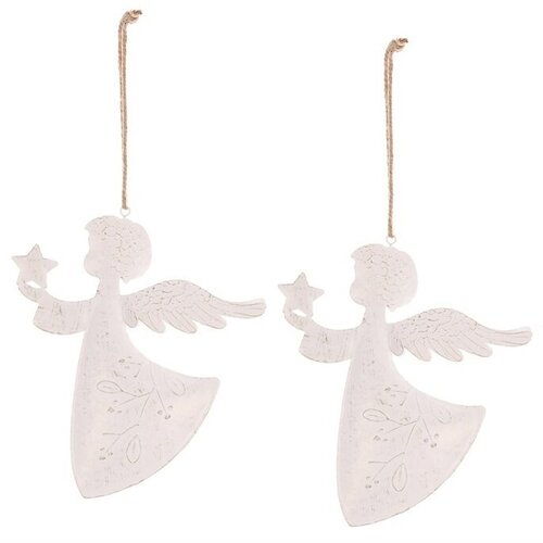 Decorație de Crăciun suspendată Înger 2 bucăți, metal, alb