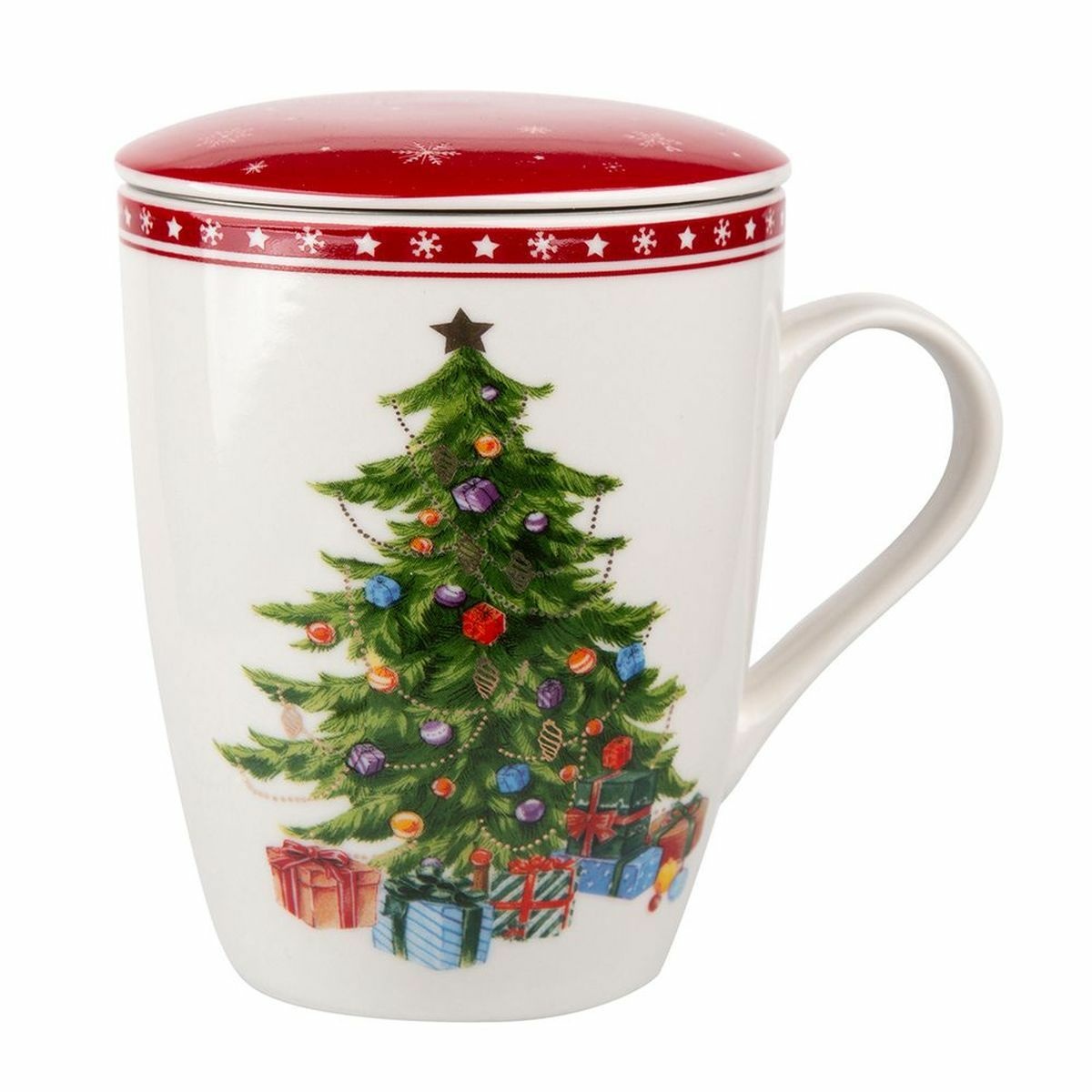 Obrázok Altom Porcelánový hrnček s viečkom a sitkom Christmas tree, 300 ml