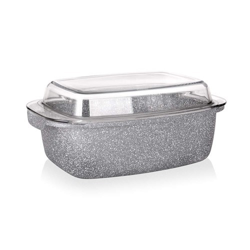 Banquet-Backform mit Antihaftbeschichtung Granite  32,5 x 21 x 11 cm, 5,7 l, mit Glasdeckel