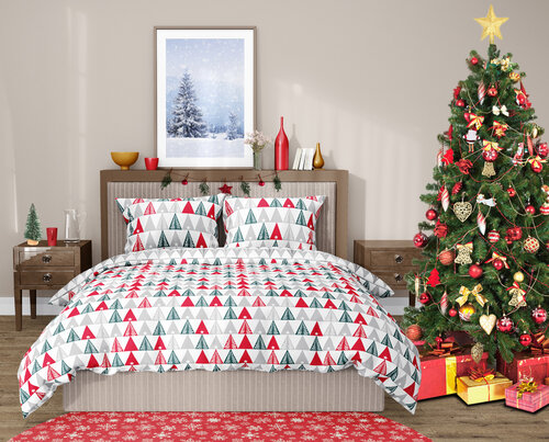 Bedtex Vianočné bavlnené obliečky Stromčeky, 140 x 200 cm, 70 x 90 cm