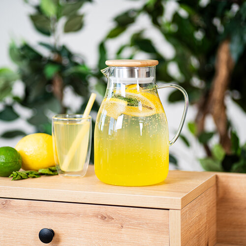 4Home Sklenený džbán s viečkom Bamboo Hot&Cool, 1,7 l