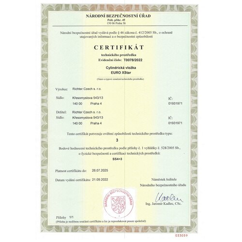 Richter EXR.30/35.NI cilindrična vložka 30+35 mm, 6 kos ključev