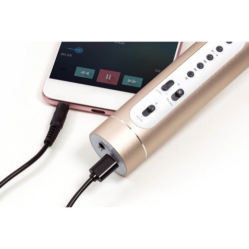 Microfon de karaoke Teddies cu Bluetooth, auriu, alimentat cu baterii, cu cablu USB