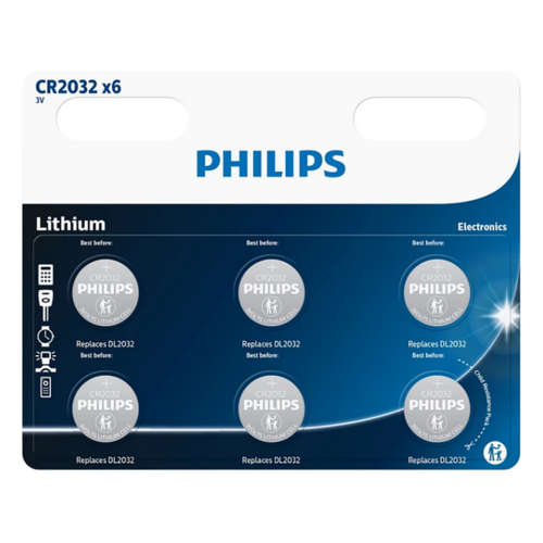 Philips baterije CR2032 3 V, litijeve gumbaste, 6kos