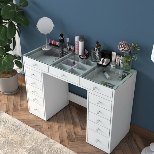 Schminktisch Grace White mit Glasplatte
