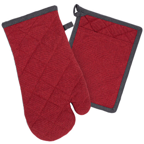 Potholder and trivet Heda wine red / grey, set of2