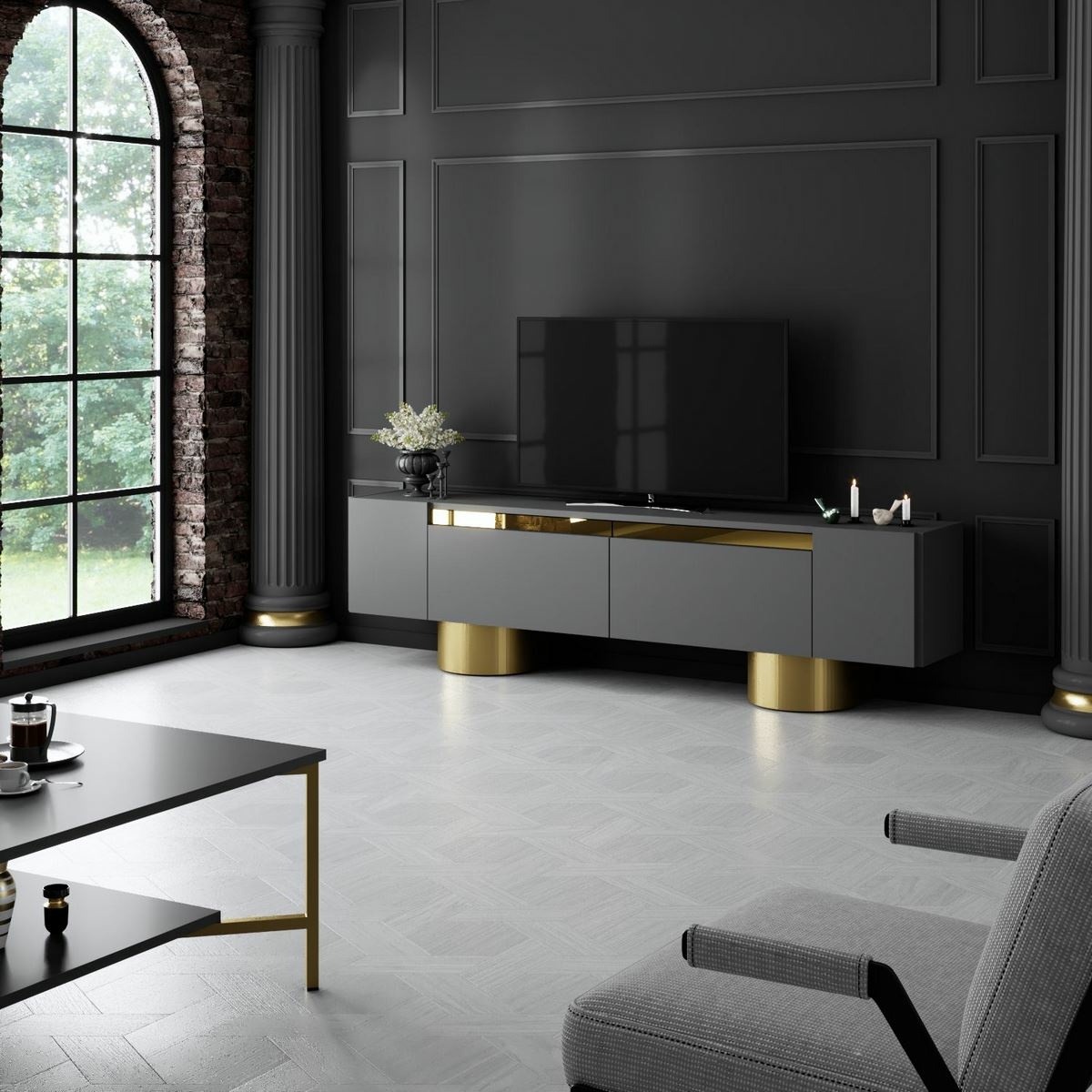 Televízny stolík Bohom Anthracite and Gold
