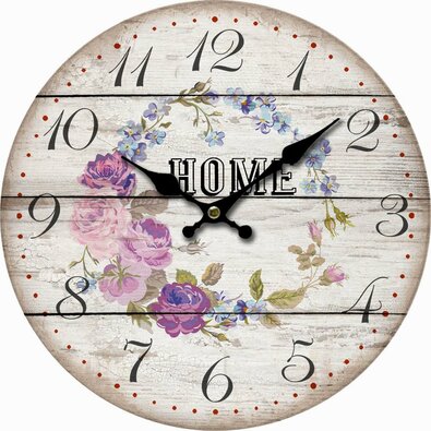 Дерев’яний настінний годинник Home and flowers, діам. 34 см