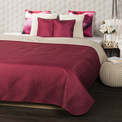 4Home Tagesdecke Doubleface in Weinrot/Beige, 220 x 240 cm, 2x 40 x 40 cm