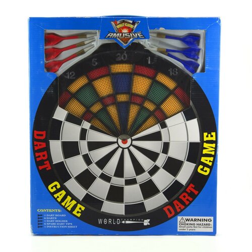 40 cm-es céltábla + 6 műanyag darts nyíl dobozban, 41 x 48 x 3 cm