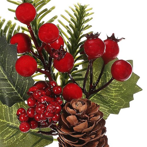 Zestaw gałązek z szyszkami i jagodami, 3 szt., czerwony, 24 cm