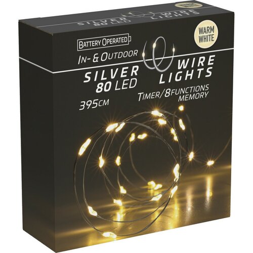Sârmă luminoasă cu temporizator Silverlights 80 LED, albă caldă, 395 cm