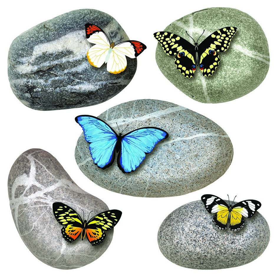 Samolepicí dekorace Butterflies on Stones, 30 x 30 cm