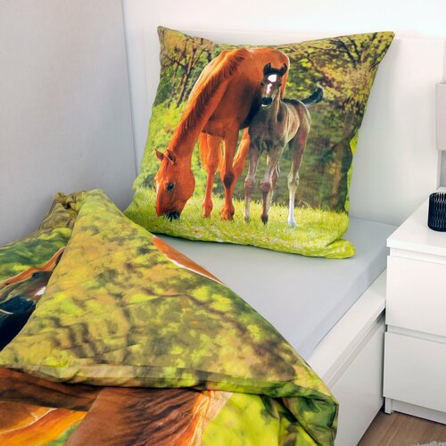 Lenjerie de pat din bumbac pentru copii Herding Horse, 135 x 200 cm, 80 x 80 cm