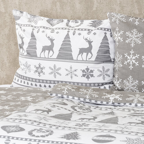 Lenjerie pat bumbac flanel 4Home Christmas Time , gri,  140 x 220 cm, 70 x 90 cm