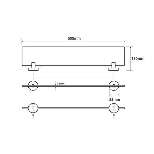 SAPHO XS601 X-Steel скляна полиця 60 см, матова нержавіюча сталь