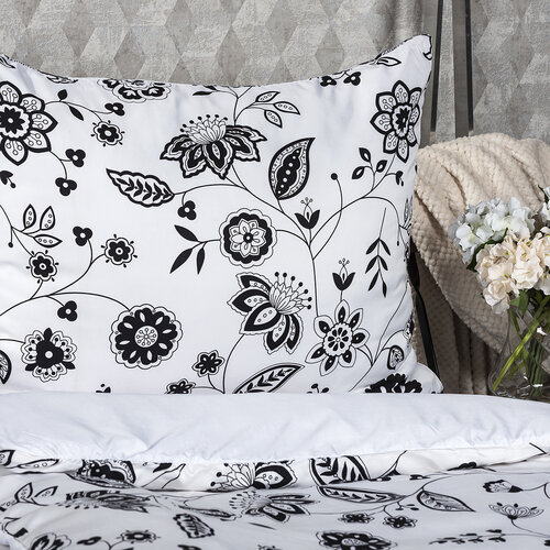 Lenjerie de pat Flowers, al-negru, 140 x 200 cm, 70 x 90 cm