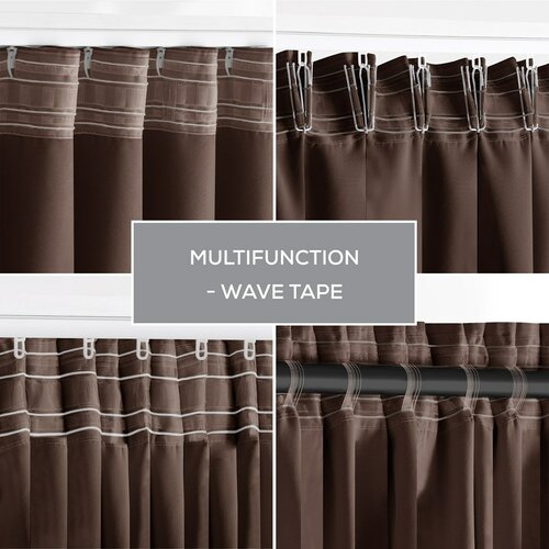 AmeliaHome Draperie Blackout Oxford Pleat maro închis, 140 x 245 cm